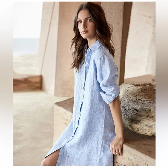 Karen Kane | Dresses | Karen Kane 0 Linen Button Down Shirt Dress Blue  Womens Size Xlarge | Poshmark